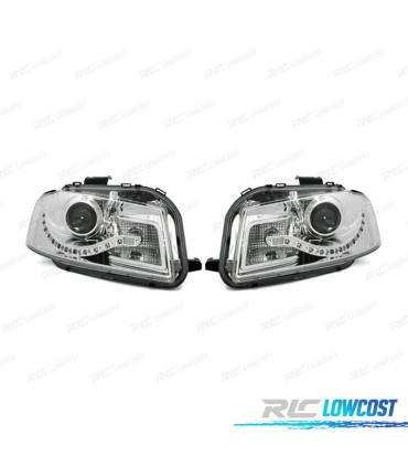 PHARES AUDI A3 8P 03-08 LED DAYLIGHT FOND CHROMÉ