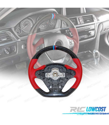 VOLANT BMW F30 F31 F32 F33 F36 LOOK M CARBONE + ROUGE